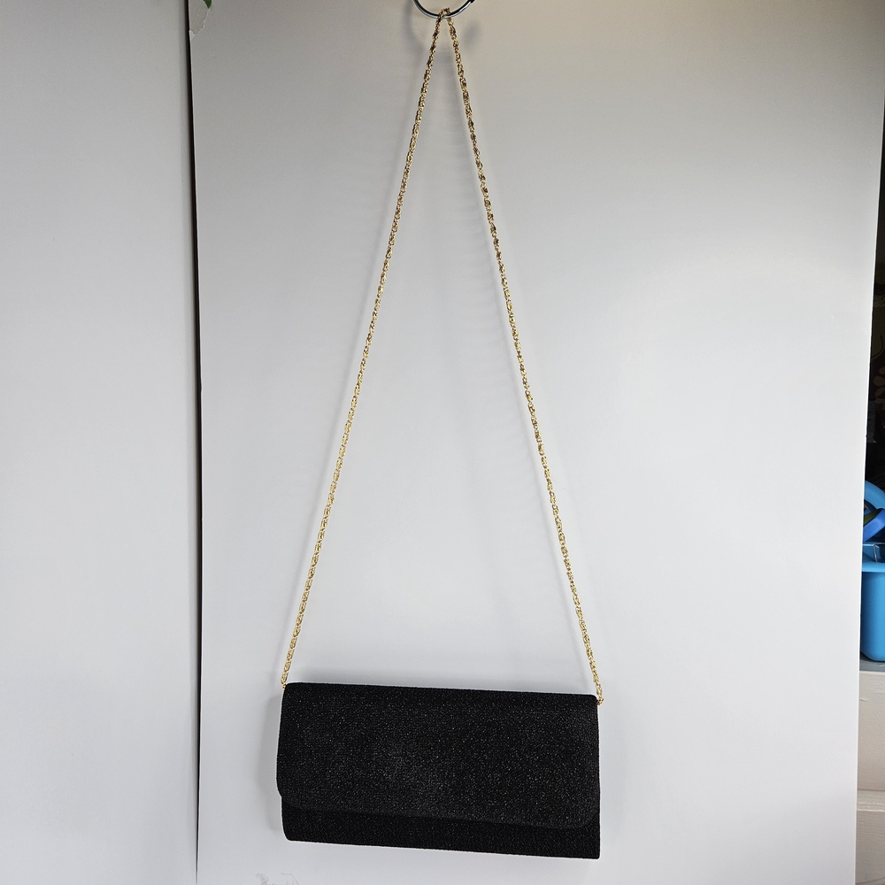 La Diva Black Glitter Evening Bag Formal Sequin Clutch Shimmery Elegant Purse - Picture 11 of 16